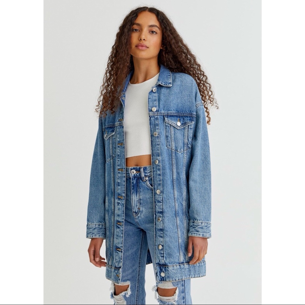 PULL&BEAR Oversized Longline Denim Jacket Sz M